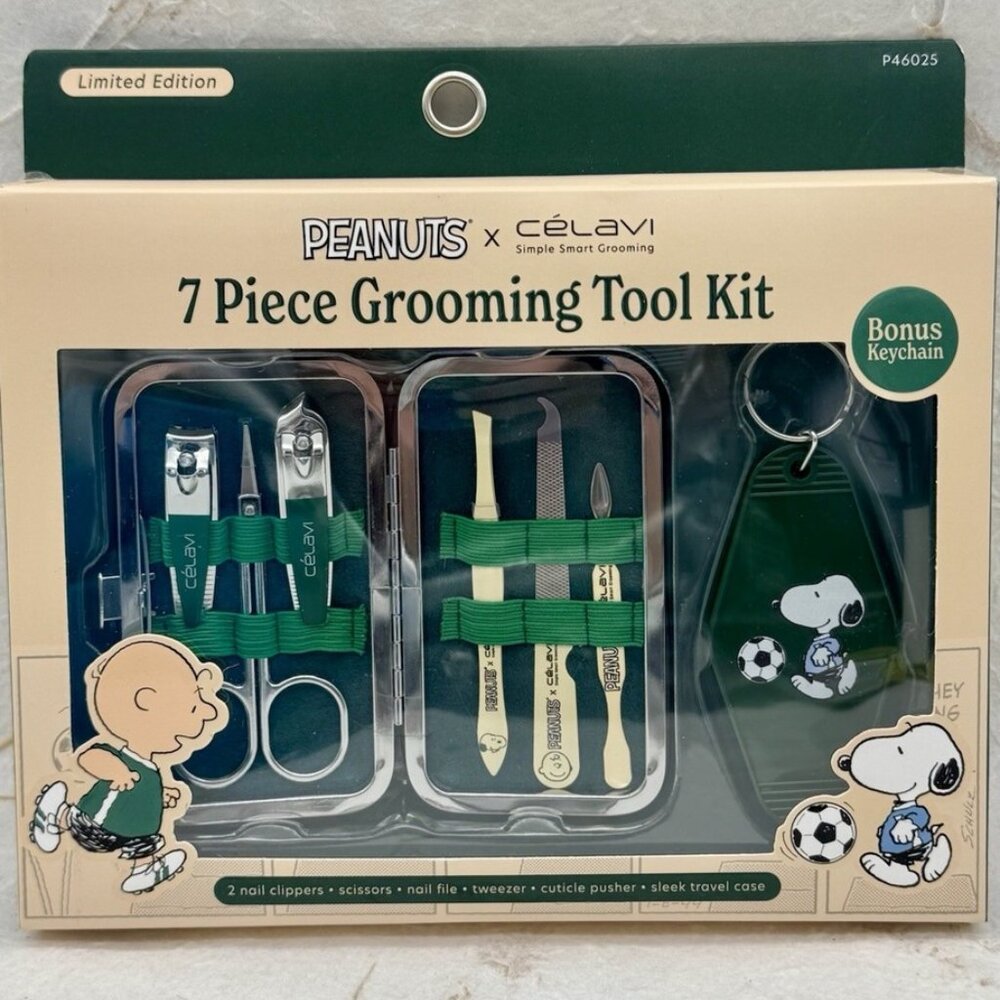 Peanuts x Celavi 7 Piece Grooming Tool Kit With Keychain NIB